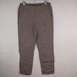J Jill Love Linen Pants Women's Small Pull On Elastic Waist Pockets Brown